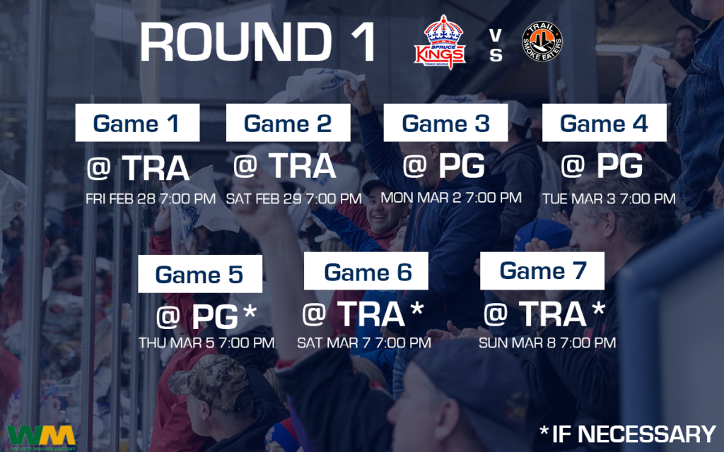 SPRUCE KINGS OPENING ROUND SCHEDULE BCHL PLAYOFFS Prince